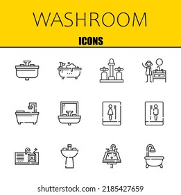 washroom vector line icons set. sink, bathtub and sink Icons. Thin line design. Modern outline graphic elements, simple stroke symbols stock illustration