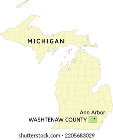 Washtenaw County And City Of Ann Arbor Location On Michigan State Map