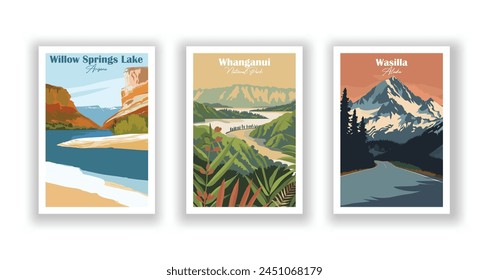 Wasilla, Alaska, Whanganui, Parque Nacional, Willow Springs Lake, Arizona - Antiguas, la enciclopedia libre Ilustración vectorial. Impresiones de alta calidad