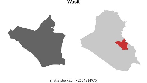 Wasit governorate blank outline map set