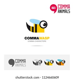 Wasp animal concept icon set and modern brand identity logo template and app symbol based on comma sign