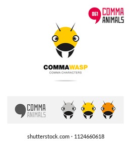 Wasp animal concept icon set and modern brand identity logo template and app symbol based on comma sign