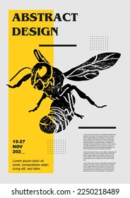 Wasp, bee, apis, honeybee, bumblebee, humble-bee. Set of vector posters with insects. Engraving illustrations and typography. Background images for cover, banner