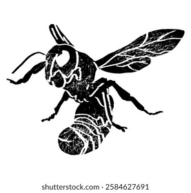 Wasp, bee, apis, honeybee, bumblebee, humble-bee. Flying insect wasp pollinator. Honey apiary. Hand drawn vector sketch textured illustration.