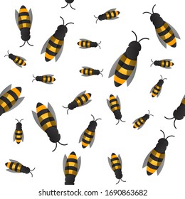 Wasp and bee background. Vector. Seamless pattern.