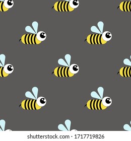 Wasp, bee, bumblebee seamless pattern on a gray background.Flat illustration.Cartoon style.Vector illustration.