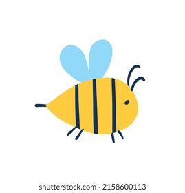 Icono de avispa o abeja. El abejorro de abejorro a rayas pequeñas lleva el polen al peine de miel y produce miel. Pegatina con insecto volador. Dibujo vectorial plano de dibujos animados aislado en fondo blanco