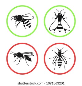 wasp, bee, warning sign, dangerous wasp,  vector stock illustration