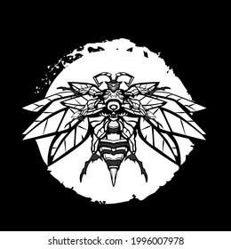 Wasp. Coloring book antistress for children and adults. Zen-tangle style.Black and white drawing.Hand draw