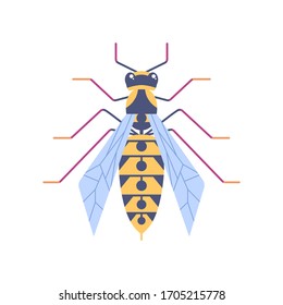 Wasp flat icon. Wildlife striped insect in flat style. Hornet symbol for logo and web design, branding element vector illustration. Color wasp pictogram isolated on white background.