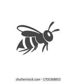 Wasp flat line icon. Black silhouette of an insect Isolated on a white background. Graphic symbol, design template for logo. Vector illustration emblem of a bee, hornet, pest, sting, honey.