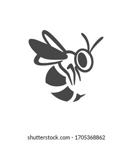 Wasp flat line icon. Black silhouette of an insect Isolated on a white background. Graphic symbol, design template for logo. Vector illustration emblem of a bee, hornet, pest, sting, honey.