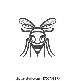 Wasp flat line icon. Black silhouette of an insect Isolated on a white background. Graphic symbol, design template for logo. Vector illustration of a bee, hornet, pest, sting, honey.