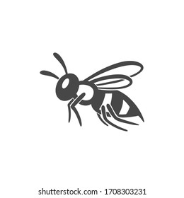 Wasp flat line icon. Black silhouette of an insect Isolated on a white background. Graphic symbol, design template for logo. Vector illustration of a bee, hornet, pest, sting, honey.