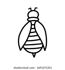 Wasp in hand drawn doodle style isolated on white background. Vector outline illustration. Cute bee. Field insect. Design logo, print, icon.