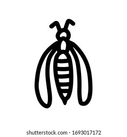 Wasp in hand drawn doodle style isolated on white background. Vector outline illustration. Cute bee. Field insect. Design logo, print, icon.