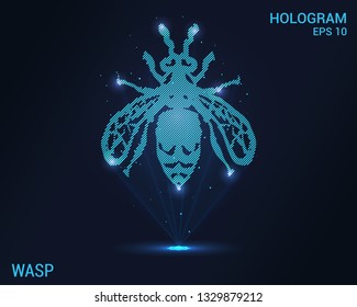 Wasp hologram. Digital and technological background of wasp. Futuristic design of wasp
