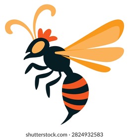 Wasp or hornet insect side view vector illustration isolated on white background suitable for nature wildlife and bug themed artwork