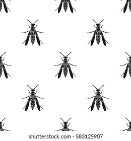 Wasp icon in black style isolated on white background. Insects pattern stock vector illustration.