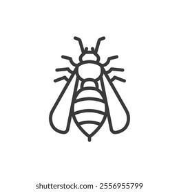 Wasp, icon in line design. Wasp, insect, sting, wings, hive, yellow, predator on white background vector. Wasp, editable stroke icon