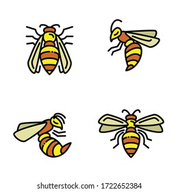 Wasp icons set. Outline set of wasp vector icons for web design isolated on white background