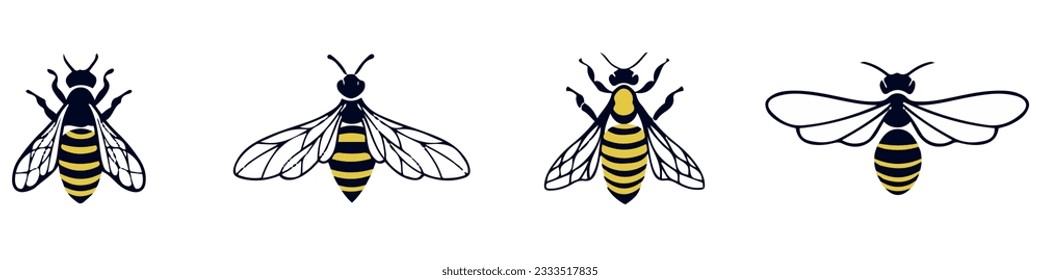 Juego de iconos de Wasp. Conjunto de esquemas de iconos vectoriales de wasp para el diseño web aislado en fondo blanco