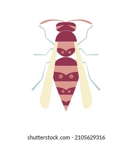 Wasp insect. Decorative ornate  design. Geometric insect vector illustration in flat style
