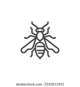 Icono de línea de insecto Wasp. signo de estilo lineal para concepto móvil y diseño web. Wasp, icono vector de contorno de mosca. Símbolo, ilustración del logotipo. Gráficos vectoriales