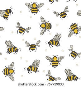 wasp insects cartoon doodle vector seamless pattern