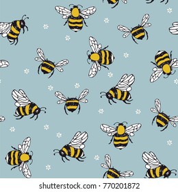 wasp insects cartoon doodle vector seamless pattern