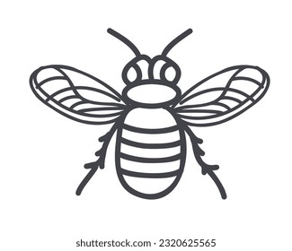 wasp isolated on white background, doodle vector illustration