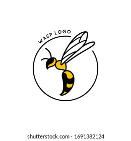 Wasp Logo Design template in a minimalistic linear style. Vector Bee Round Icon or Stamp. Insect emblem for organic products and cosmetics