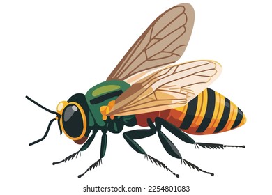 wasp with a striped belly. dangerous insect. flat vector illustration.