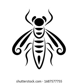 Wasp stylized drawing with a black line. Logo. Label. Isolated object on a white background. Stock vector illustration. Insect.