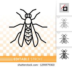 Wasp thin line icon. Outline web sign of hornet. Bee linear pictogram with different stroke width. Simple vector symbol, transparent background. Insect, flying bug editable stroke icon without fill