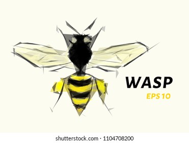 Wasp of triangles. Wasp low poly. Vector illustration.