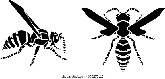 Wasp vector illustration side and top view