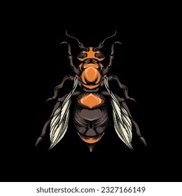Wasp vector illustration for t-shirt design with dark style