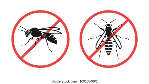 wasp, warning sign, dangerous wasp, vector stock illustration