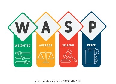 WASP - Weighted Average Selling Price acronym. business concept background.  vector illustration concept with keywords and icons. lettering illustration with icons for web banner, flyer, landing page