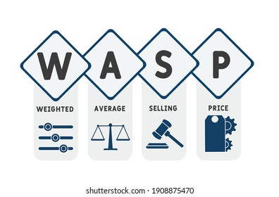 WASP - Weighted Average Selling Price acronym. business concept background.  vector illustration concept with keywords and icons. lettering illustration with icons for web banner, flyer, landing page