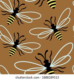 Wasps seamless pattern. Flat illustration. Vector.