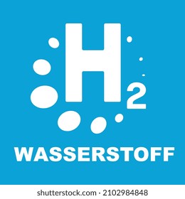 Wasserstoff (German for: Hydrogen ) H2 logo icon isolated on blue background. H2 energy sign in blue color. Vector illustration. Eps 10 vector file.