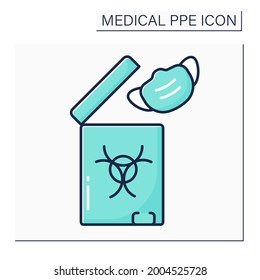 Icono de color de la bolsa de residuos. Bolso de infección. Utilización de desechos médicos. Peligroso. Concepto de EPP médico. Ilustración vectorial aislada