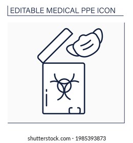 Icono de la línea de la bolsa de residuos. Bolso de infección. Utilización de desechos médicos. Peligroso. Concepto de EPP médico. Ilustración vectorial aislada. Trazo editable