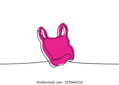 Waste bag one line colored continuous drawing. Plastic bag continuous one line colorful illustration. Vector minimalist linear illustration.