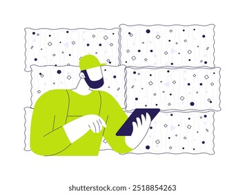 Waste baler abstract concept vector illustration. Recycling plant worker checking rubbish pressing, ecology environment, waste management, trash destruction processing abstract metaphor.