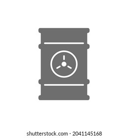 Waste barrel, toxic container, radioactive waste grey icon.