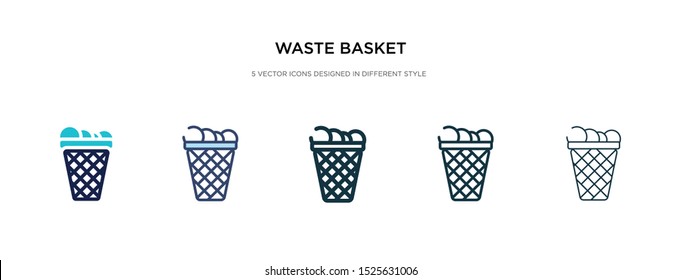 icono de la cesta de residuos en la ilustración vectorial de estilo diferente. se pueden utilizar dos iconos vectoriales de cesta de residuos negros y coloreados diseñados en el estilo de relleno, contorno, línea y trazo para web, móvil, ui