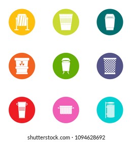 Waste basket icons set. Flat set of 9 waste basket vector icons for web isolated on white background